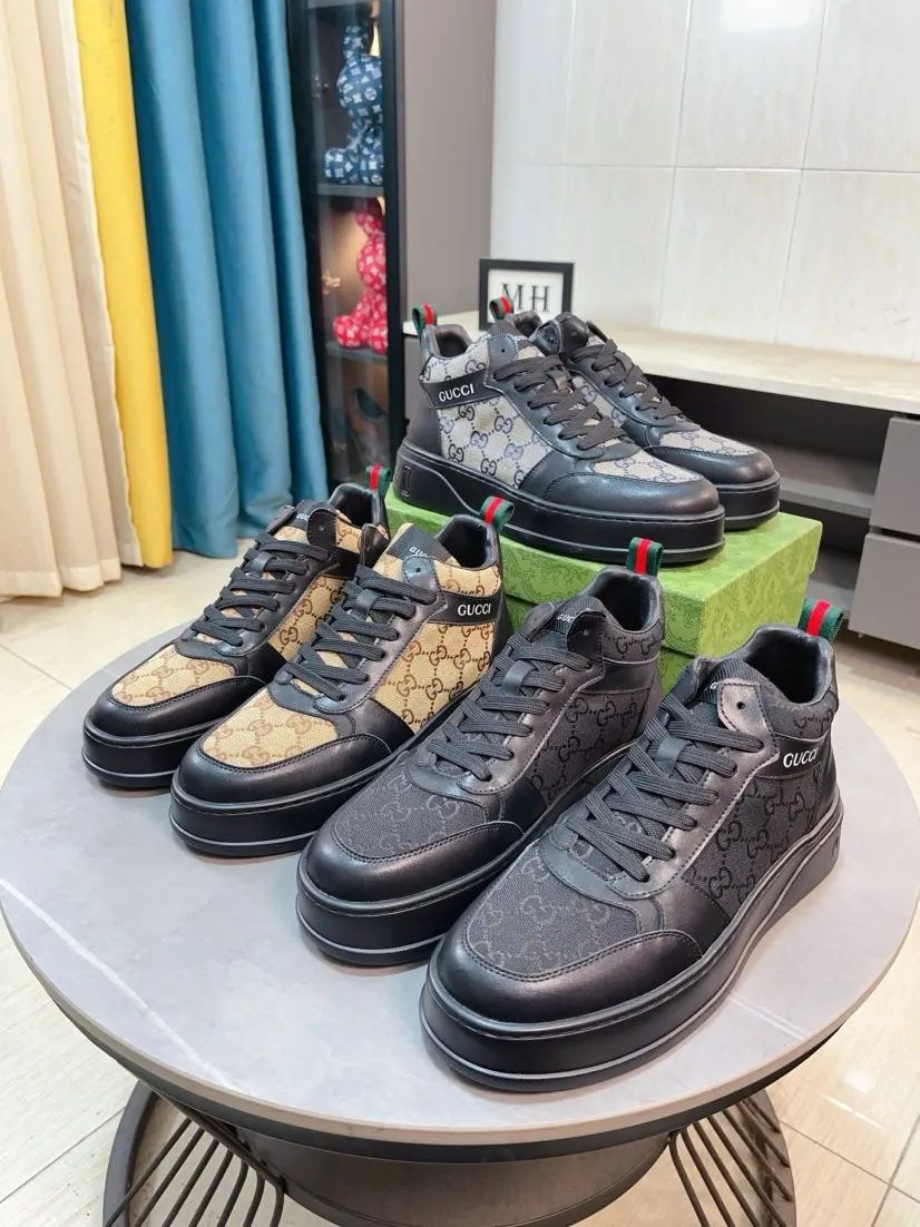 Factory price 438🌹🌹GUCCI [Gucci] New high-top men's shoes, a high-end brand, the latest fashionable casual men's shoes, trendy and versatile, relaxed and sporty style, uppers imported from Italy, first-layer cowhide, genuine leather lining, and ultra-fine workmanship. Original personalized fashionable rubber wear-resistant outsole, light and comfortable on the foot, size 38-44